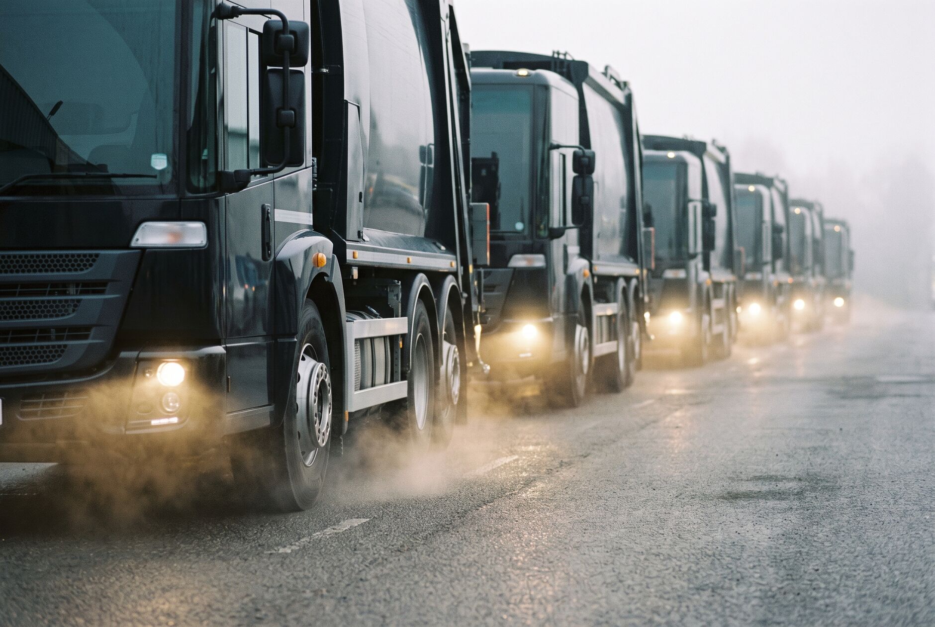 Waste fleet yard showing trucks and containers connected to Haultro operations data