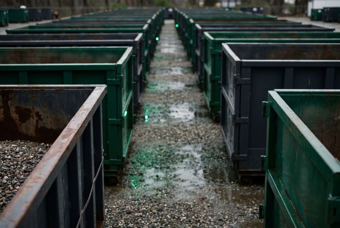 Roll-off container yard used by dumpster rental operators